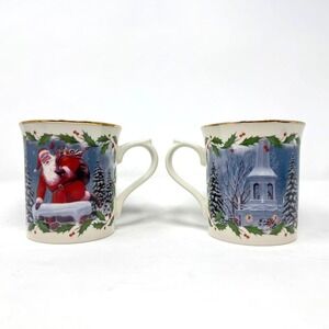 2 Lenox Special Delivery Santa's‎ Holiday Journey 9oz. Porcelain Coffee Mug Gold